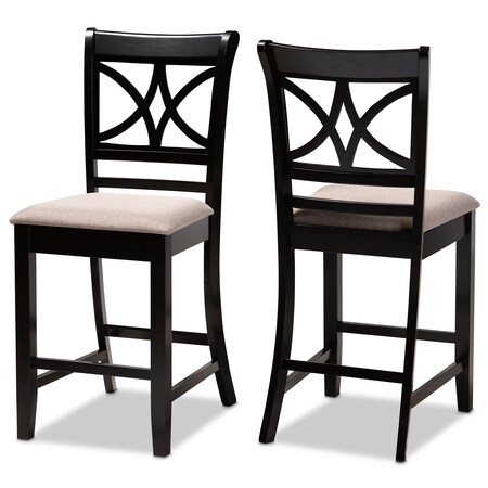Baxton Studio Chandler Sand Upholstered and Espresso Wood 2-Piece Pub Chair Set 166-10762